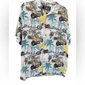 Newport Blue men’s American Tradition 2XL button up motorcycles palm tree trees